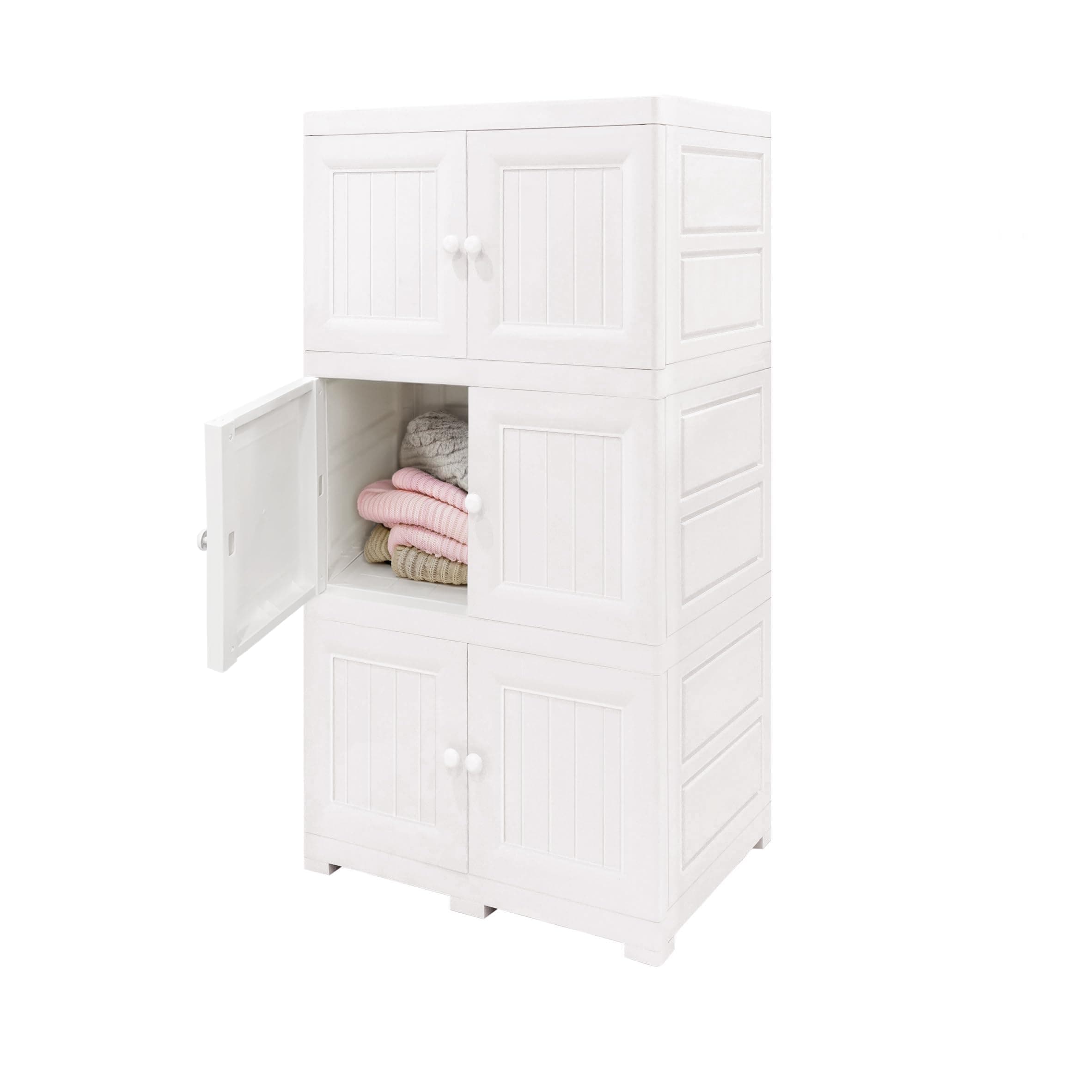 – Multi-Purpose Plastic Storage Unit, Cupboard, Cabinet with 3 Extra Large Compartments 68 x 48 x 134cm (430L), White