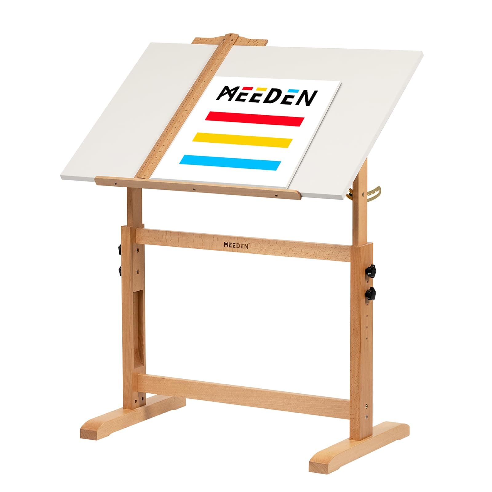 White Adjustable Drafting Table: 35.5" x 23.5" Art Drawing Desk with Height Adjustment - Solid Beech Wood Craft Painting Table - Large Tilting Table for Adults Artists Writing Working
