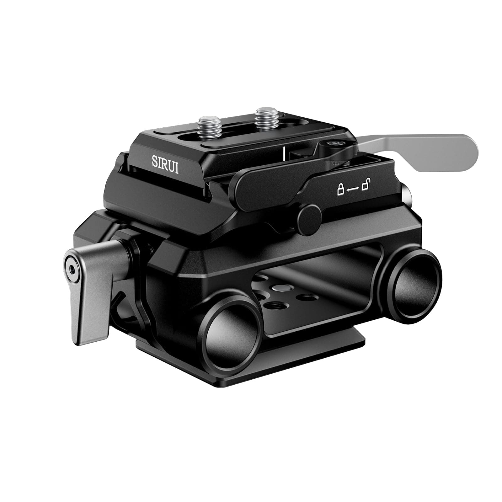 15mm Rail Support System with Arca Quick Release Plate, Camera Base Plate with Dual 15mm Pole Clamps for Tripod, Shoulder Rig, Follow Focus, AM-QA-LR