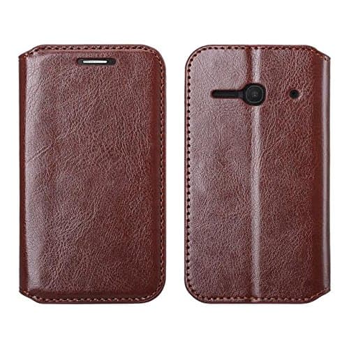 Alcatel One Touch Pixi Eclipse Case (TracFone) Slim PU Leather Luxury Flip Design Wallet Pouch Clutch Case XYZ (Brown Pouch)