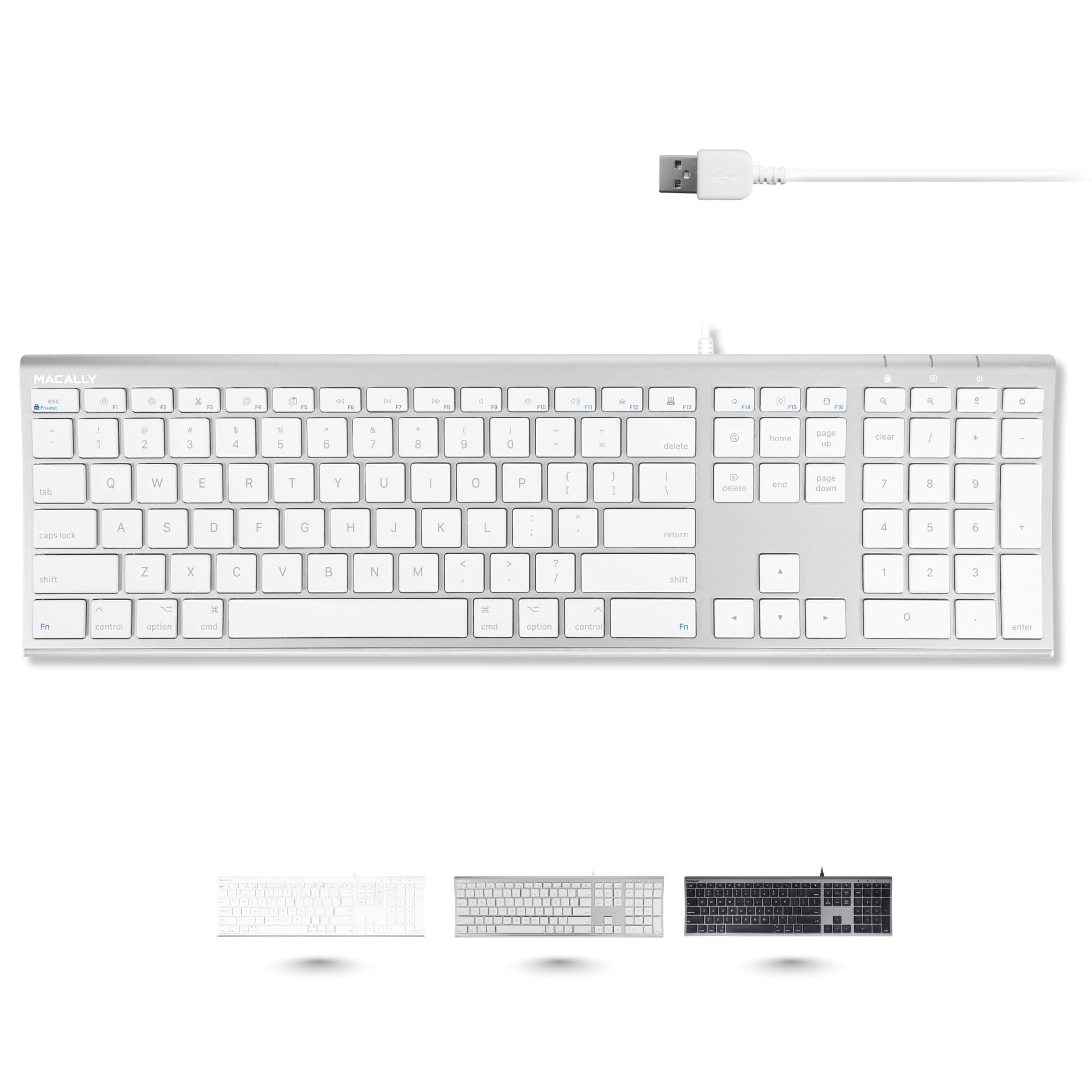 Ultra Slim USB Wired Computer Keyboard - Compatible Apple Keyboard or Windows - Full Size with 20 Mac Keyboard Keys -with Numeric Keypad - Silver Aluminum Finish
