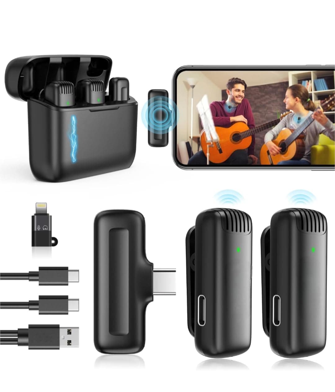 Primate Wireless Microphone with Charging Case, Lavalier Microphone Compatible for Type-C and Noise Reduction, Lapel Microphone for Recording YouTube, Live Stream, No Micro USB Port