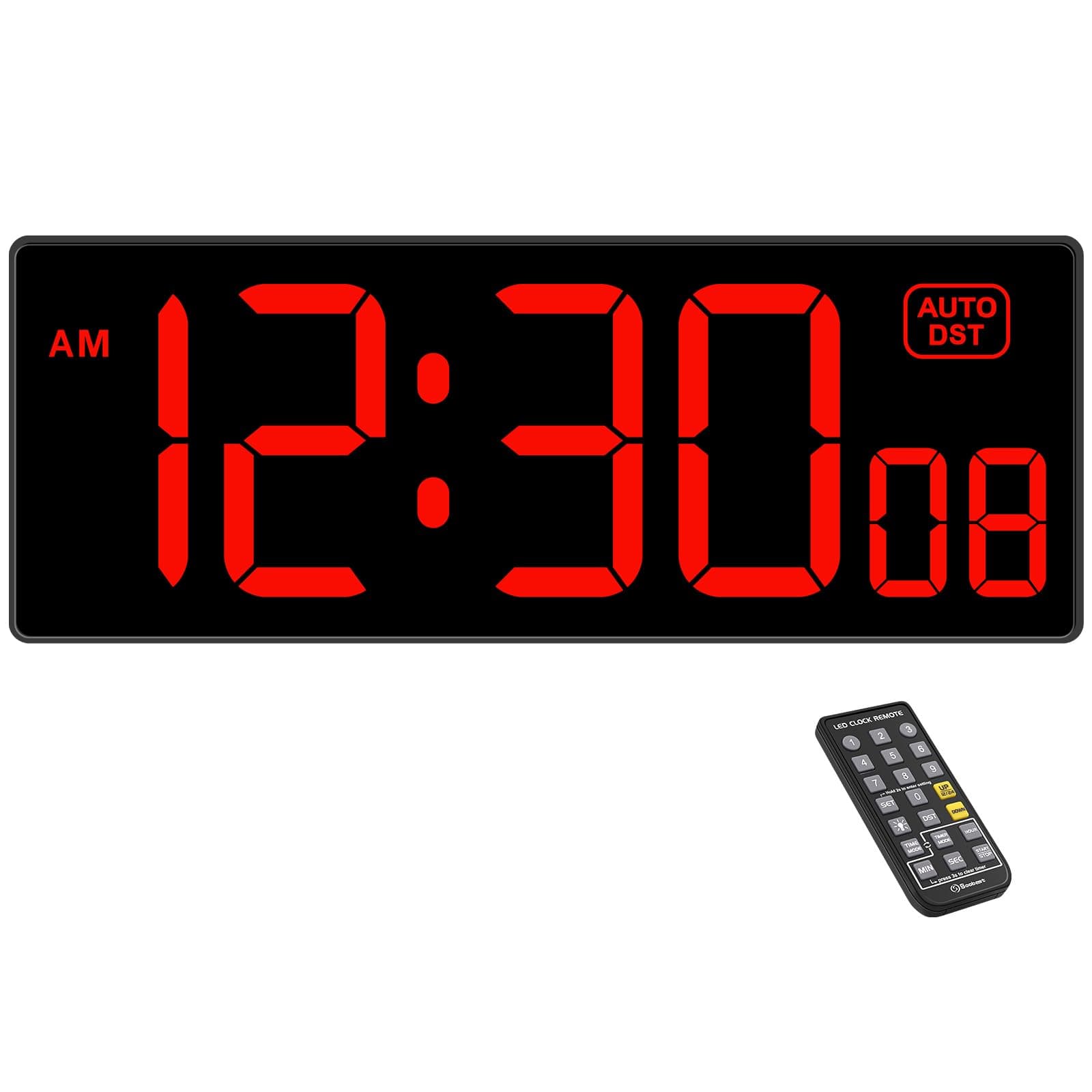 Soobest Digital Wall Clock Timer for Home Gym with Seconds, Large LED Clock Auto DST Dimmer