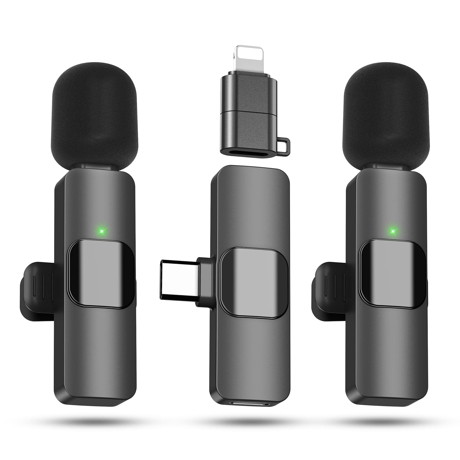 2 Pack Wireless Lavalier Microphone with Charging Case for iPhone, iOS and Android Phone, Mini Microphone for Video Recording, Interview, Podcast, Vlog, Tiktok, YouTube (Black)