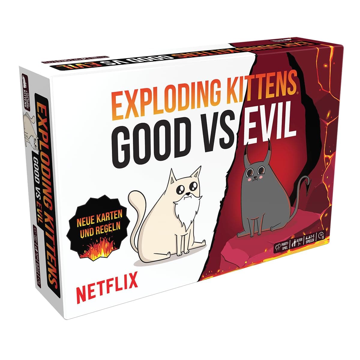Asmodee Exploding Kittens, Exploding Kittens - Good vs Evil, Party Game, Card Game, 2-5 Players, From 7+ Years, 15 Minutes, German, Multicoloured, Colourful