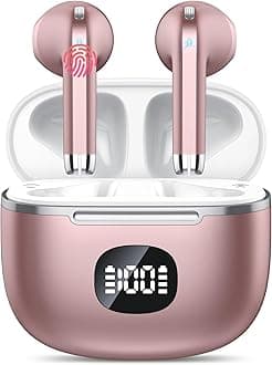TIMU Wireless Earbuds, Bluetooth Headphones 5.3, 50H Playtime LED Display Deep Bass Ear Buds with 4 ENC Noise Cancelling Mic, IP7 Waterproof in-Ear Earphones for Phone Tablet Laptop Sports(Rose Gold)
