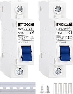 DC Circuit Breaker dz47 1P 50Amp 12V 24V 36V 48V DC MCB Short Circuit Protection Disconnect Switch Isolator for Solar Panel Battery UPS Inverter Photovoltaic PV System