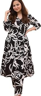 GRECIILOOKSCo ord set for women stylish | Anarkali Kurta-Set – Viscose Rayon Printed Kurta & Straight Pant | kurtis| Festive Indian Traditional Outfit Dress for Functions & Puja | Trendy Travel & Streetwear Look for Women | 3/4 Half Sleeve
