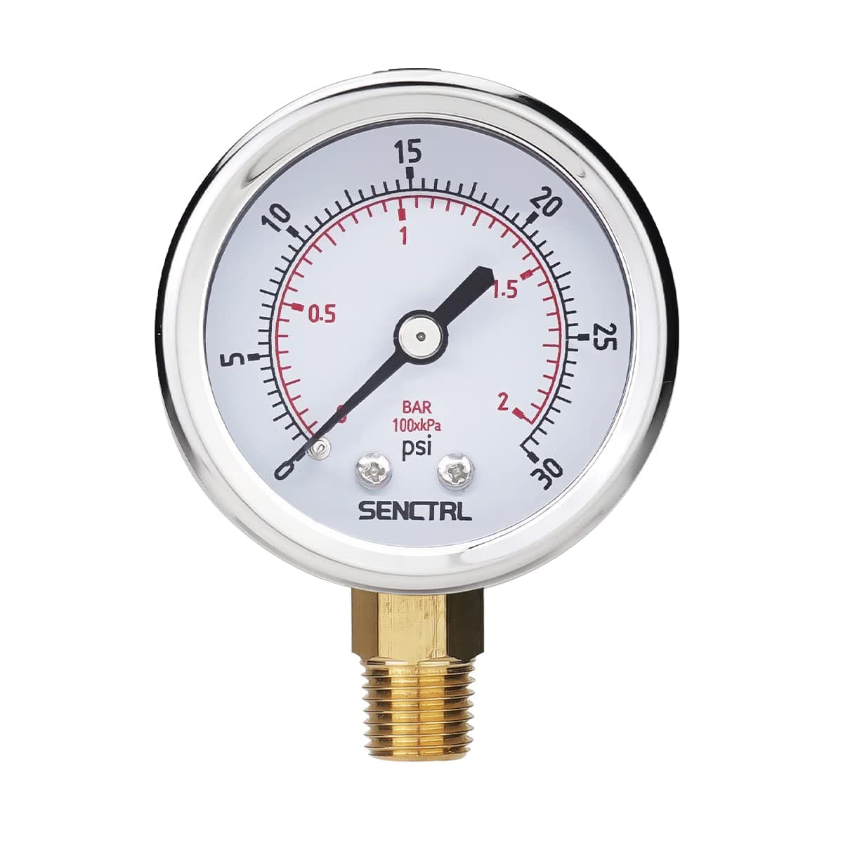 SENCTRL 0-30 Psi Low Pressure Gauge, 2" Dial Size, 1/4 Npt Lower Mount, Waterproof, Stainless Steel Case, for Water Oil Air Pressure Test