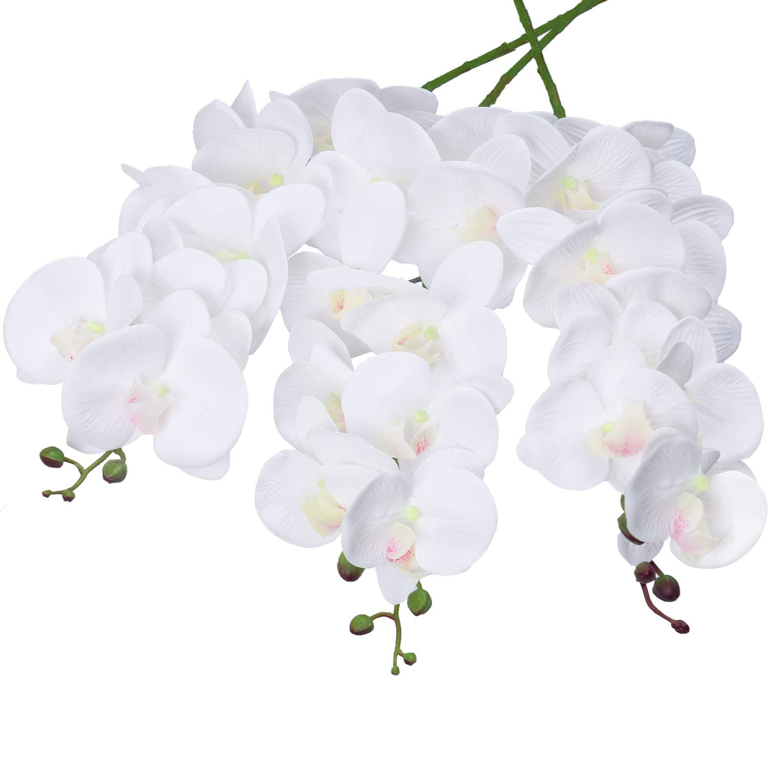 SHACOS Artificial Orchid Stems Set of 3 Real Touch Orchid 38 inch Tall Fake Butterfly Phalaenopsis Flower for Vase Home Wedding Decoration (White, 3 PCS)
