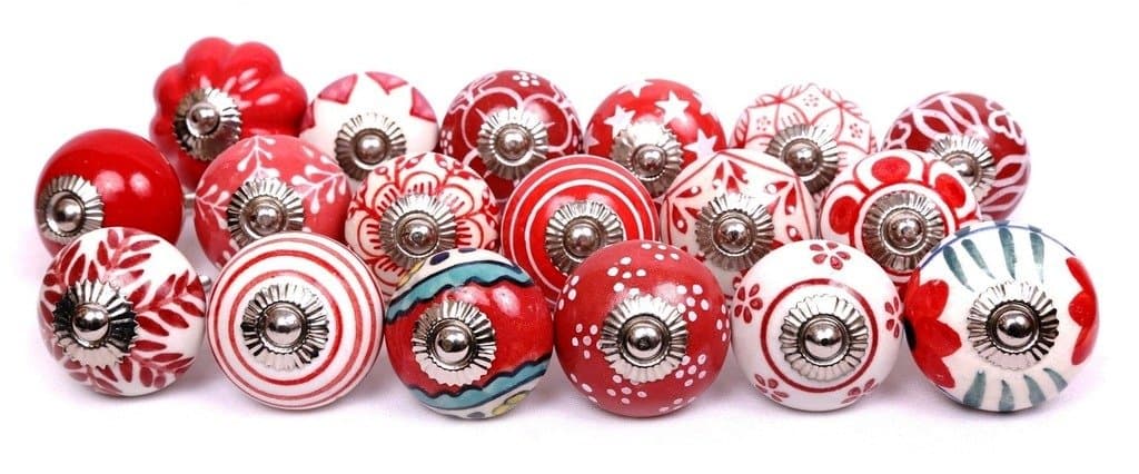 Glitknob 10 Knobs Red & White Hand Painted Ceramic Knobs Cabinet Drawer Pull