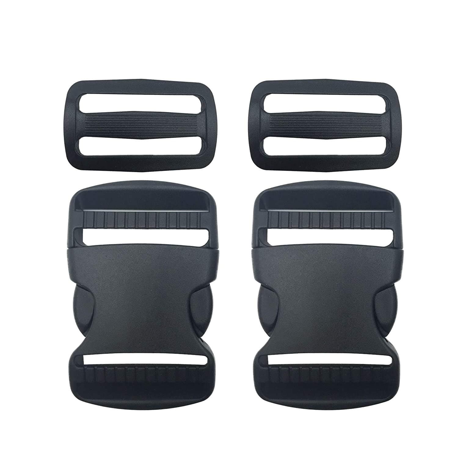 Flat Side Release Buckles Clips and Tri-Glide Slides for Backpack Repairing, Luggage Fastening Strap, Pet Collar Making and More (25 mm/1-Inch, Pack of 2)