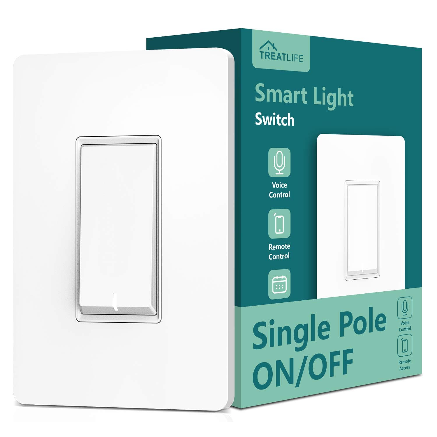 TREATLIFE Single Pole Smart Light Switch, Neutral Wire Required, 2.4GHz Wi-Fi Light Switch, Works with Alexa and Google Home, Schedule, Remote Control