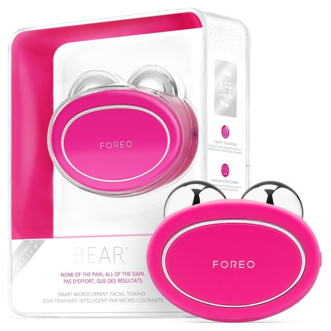 Bear Smart Microcurrent Face Device - Jaw Excerciser - Immediately Visible Non-Invasive Face Lift - Antiaging - Safe & Painless - Fuchsia