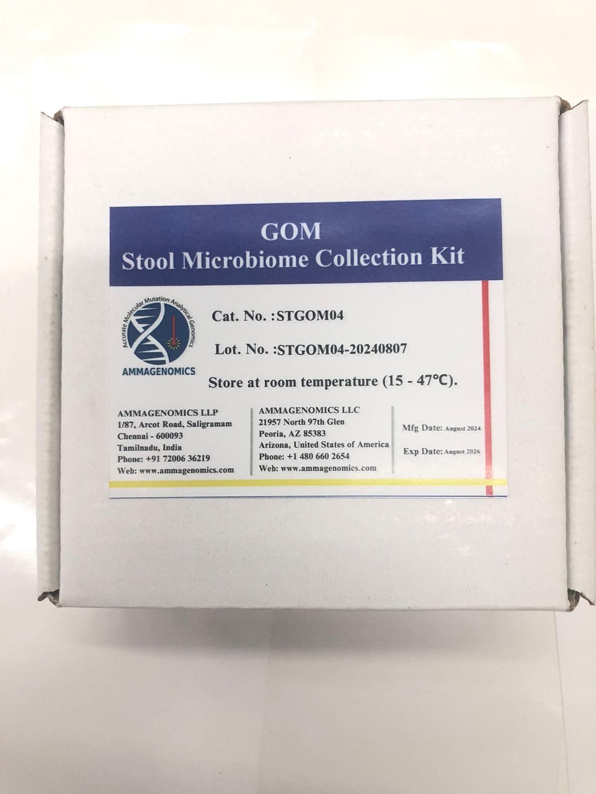 Stool Microbiome Ammagenomics collection testing kit