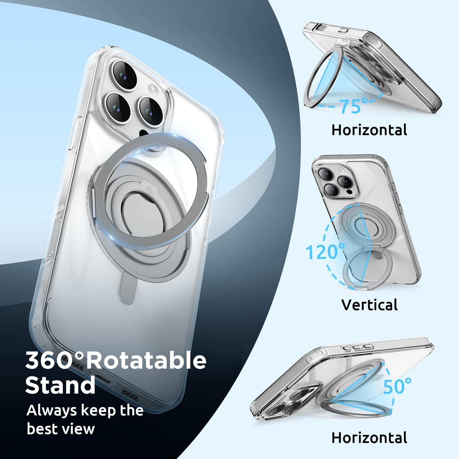 SURPHY Design for iPhone 16 Pro Max Case, with 360° Rotatable Magnetic Stand & Finger Ring, Crystal Clear Phone Case for iPhone 16 Pro Max 6.9 inch 2024, Clear