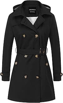 Women's Trench Coat Double-Breasted Classic Lapel Overcoat Belted Slim Outerwear Coat with Detachable Hood