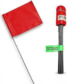 Marking Flags - 4 x 5-Inch on 15-Inch Steel Wire - Fluorescent Red, 100 Pack - for Irrigation, Sprinkler, Lawn, Yard, Garden, Dog Training, Invisible Fence