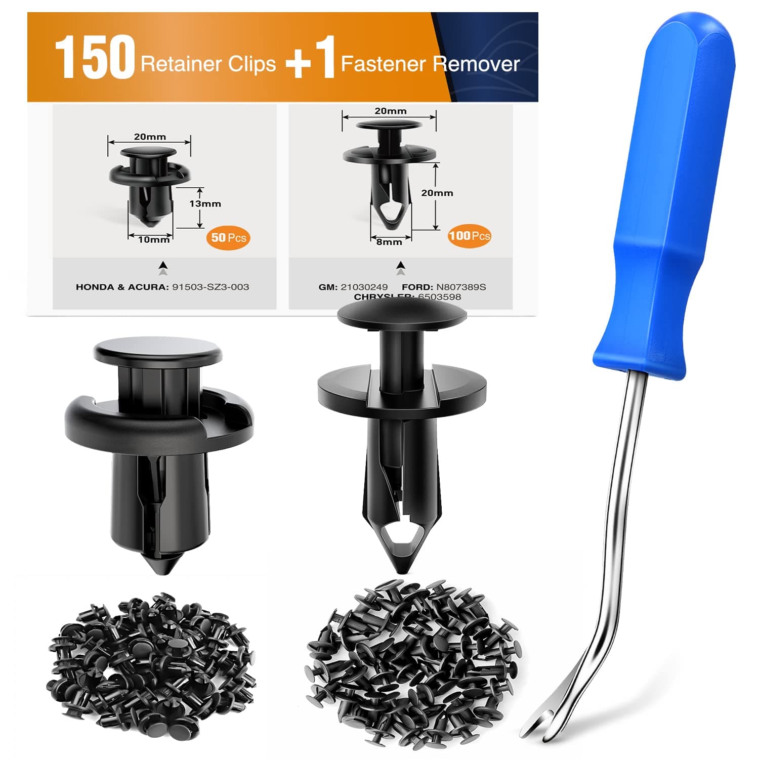 2 Sizes 150 PCS Push-Type Rivet