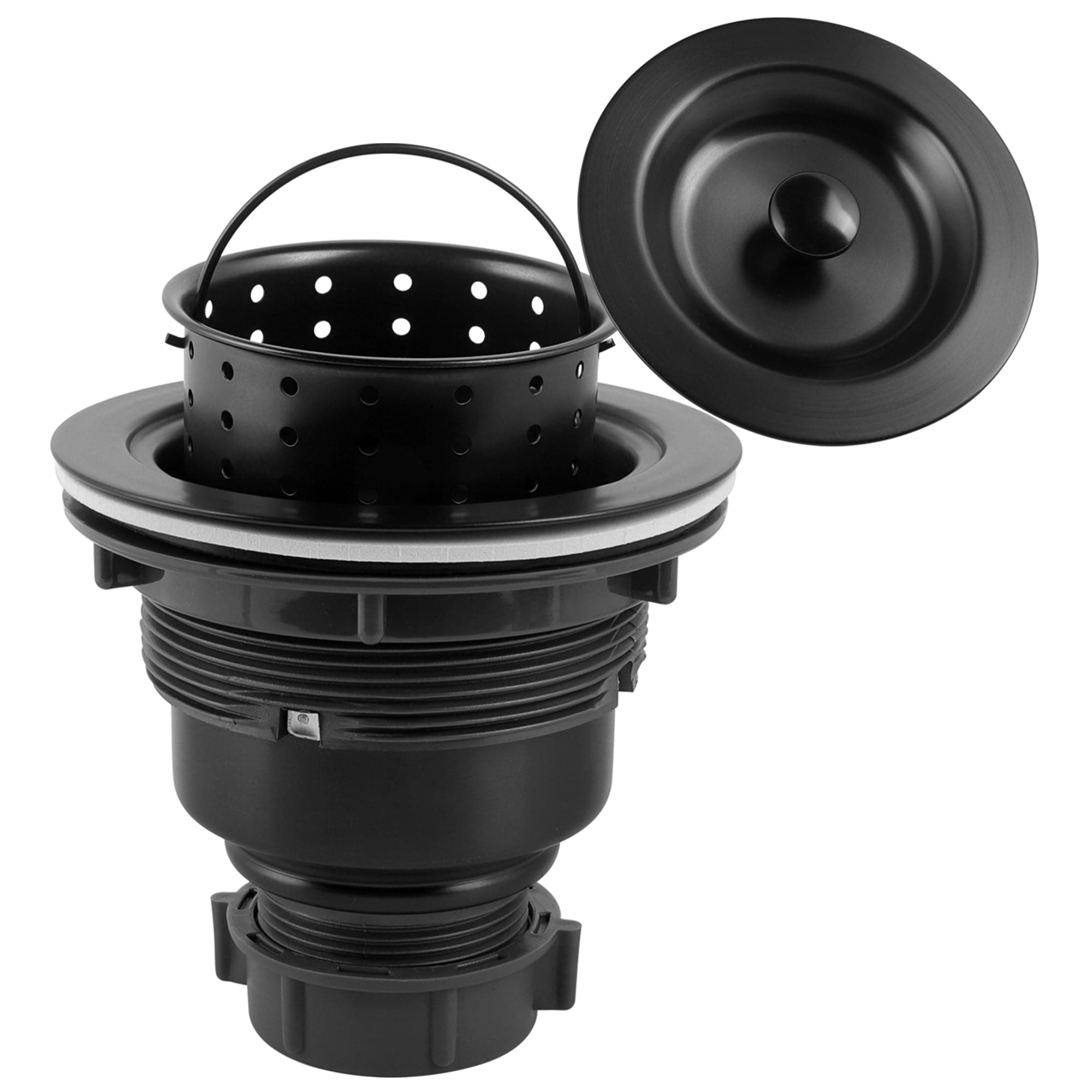 Kitchen Sink Drain Assembly, Kitchen Sink Strainer with Deep Removable Waste Basket, Stainless Steel Sink Basket Strainer with Drain Assembly for 3-1/2-inch Sink Opening Size (Black)