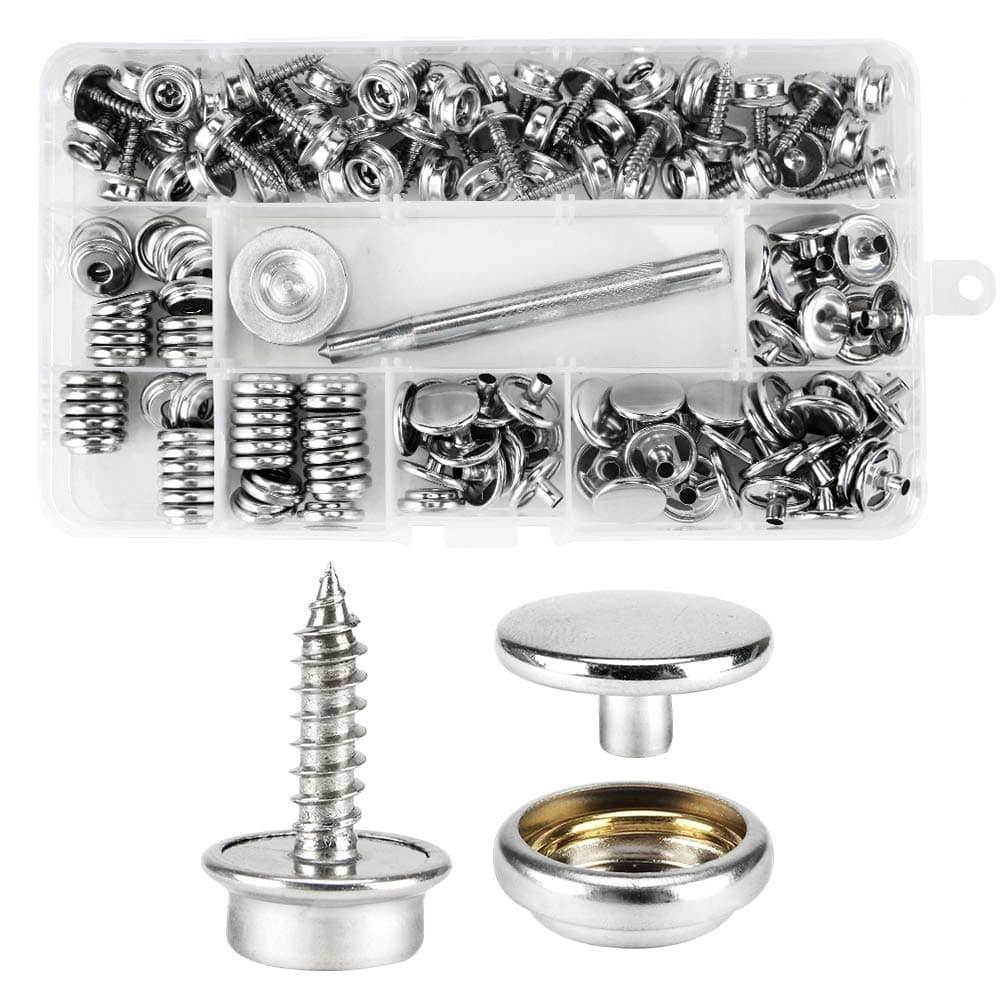 150 PCS Canvas Snap Kit with 2 Pcs Setting Tool - Marine Grade Stainless Steel 3/8" Socket Canvas Button Fastener Kit & Upholstery Boat Cover Snap Button Fastener Tool for DIY Cover Furniture
