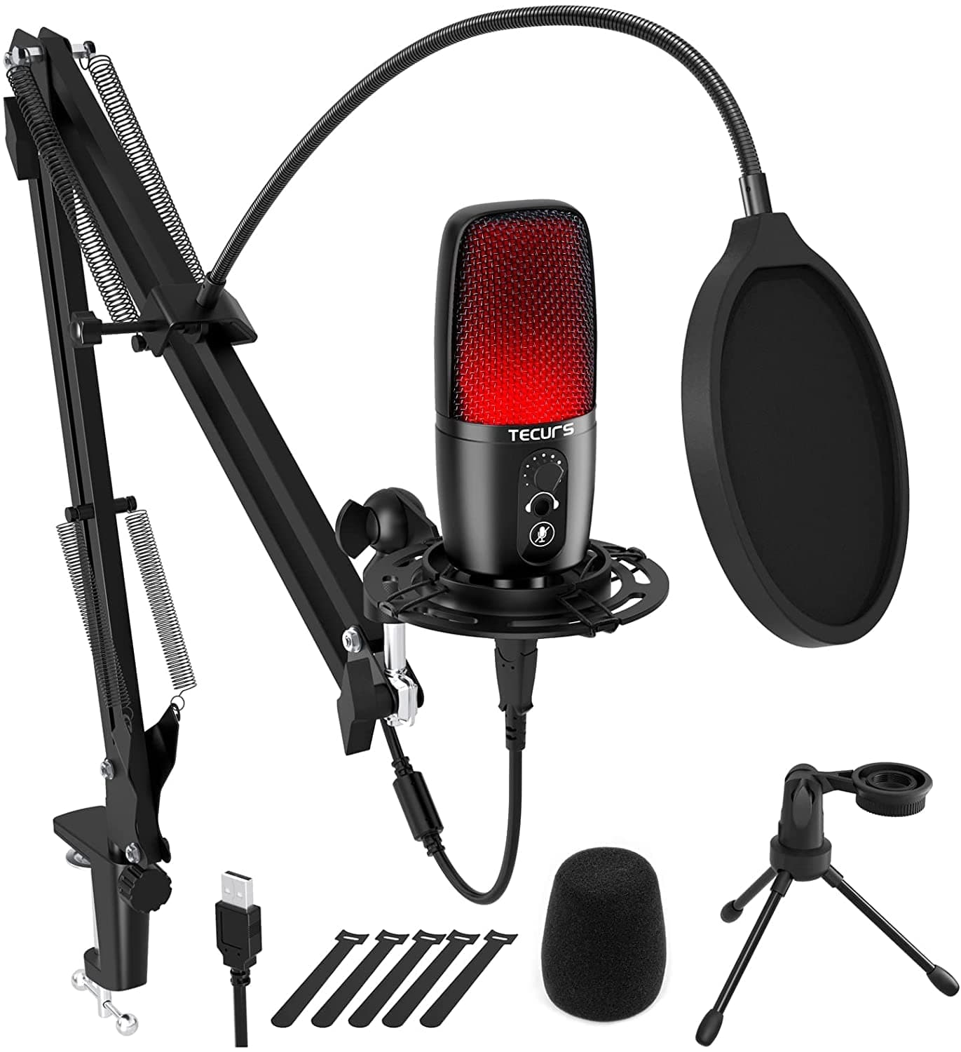 TECURS Condenser USB Microphone, PC Microphone Kit with Adjustable Boom Arm, Gaming Mic for Recording Podcasting Streaming YouTube Chatting