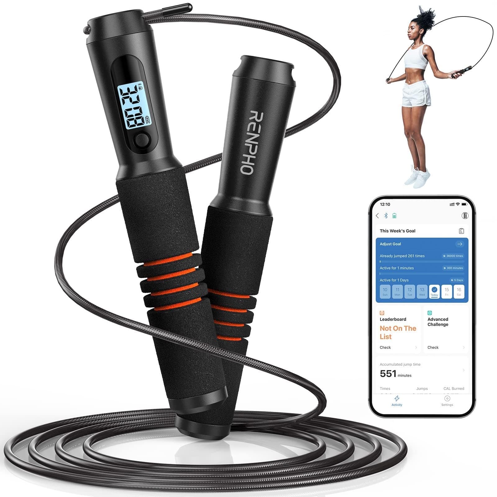 Smart Skipping Rope With Counter, Adjustable Wireless, App Analysis Data, Fitness Rope for Men Women Kids, Crossfit Training Equipment
