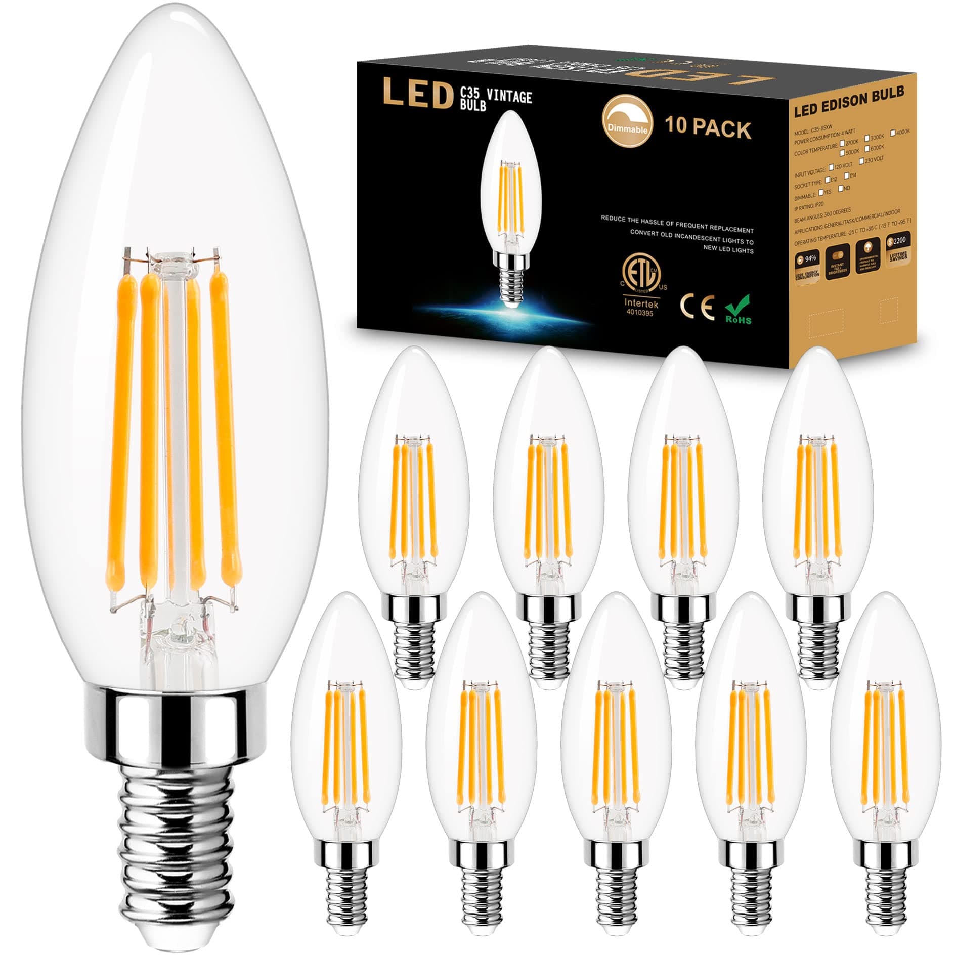 10 Pack E12 LED Bulb 3000K