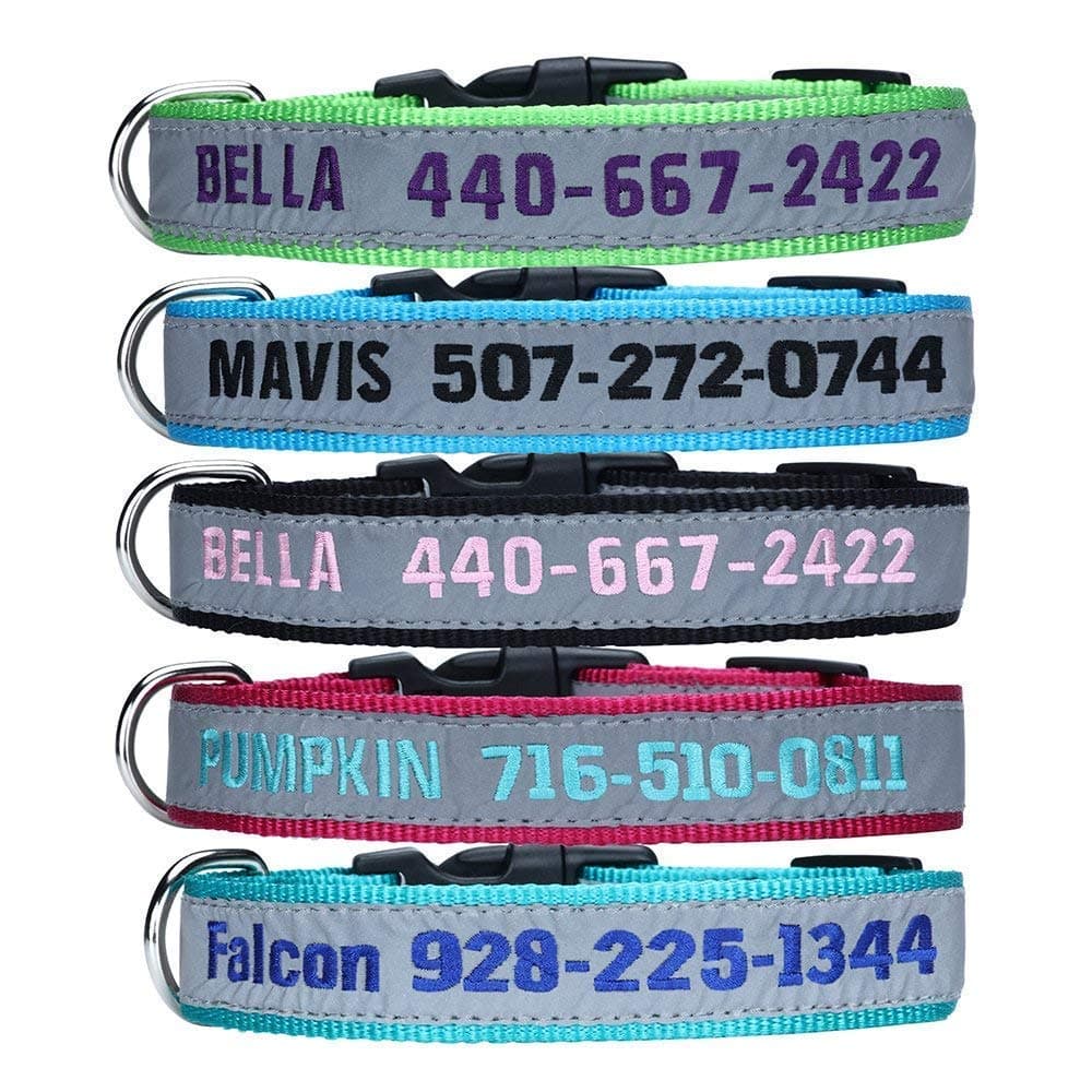 Embroidered Personalized ID Collar, 4 Adjustable Sizes: Extra-Small, Small, Medium, Large with Dog Name Phone, Reflective Pet Pink Collars for Boy & Girl Dogs, X XS M L XL (Embroidery)