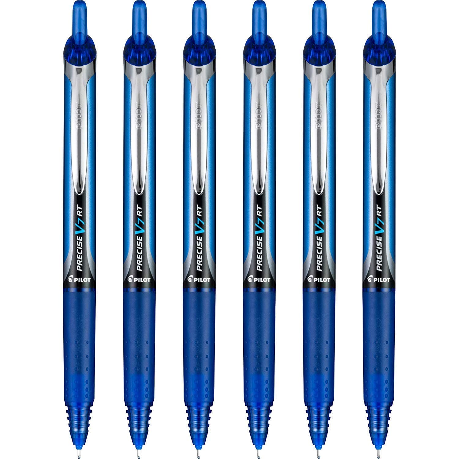 PilotPrecise V7 Rt Refillable & Retractable Liquid Ink Rolling Ball Pens, Fine Point (0.7mm) Blue Ink, 6-Pack (13619)