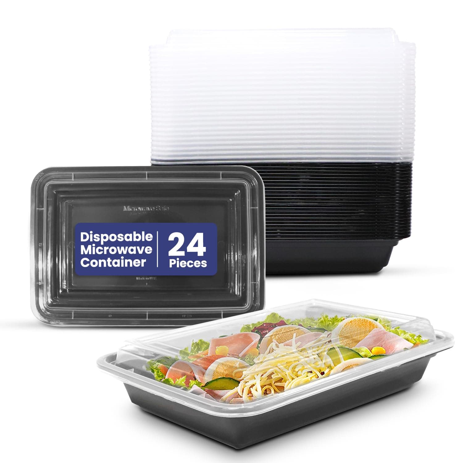 24 Pieces Microwave Disposable Container With Lid Rectangular - 1 Compartment Meal Prep Container Set - Plastic Container For Kitchen Food Storage - Take Away Containers For Lunch Boxes