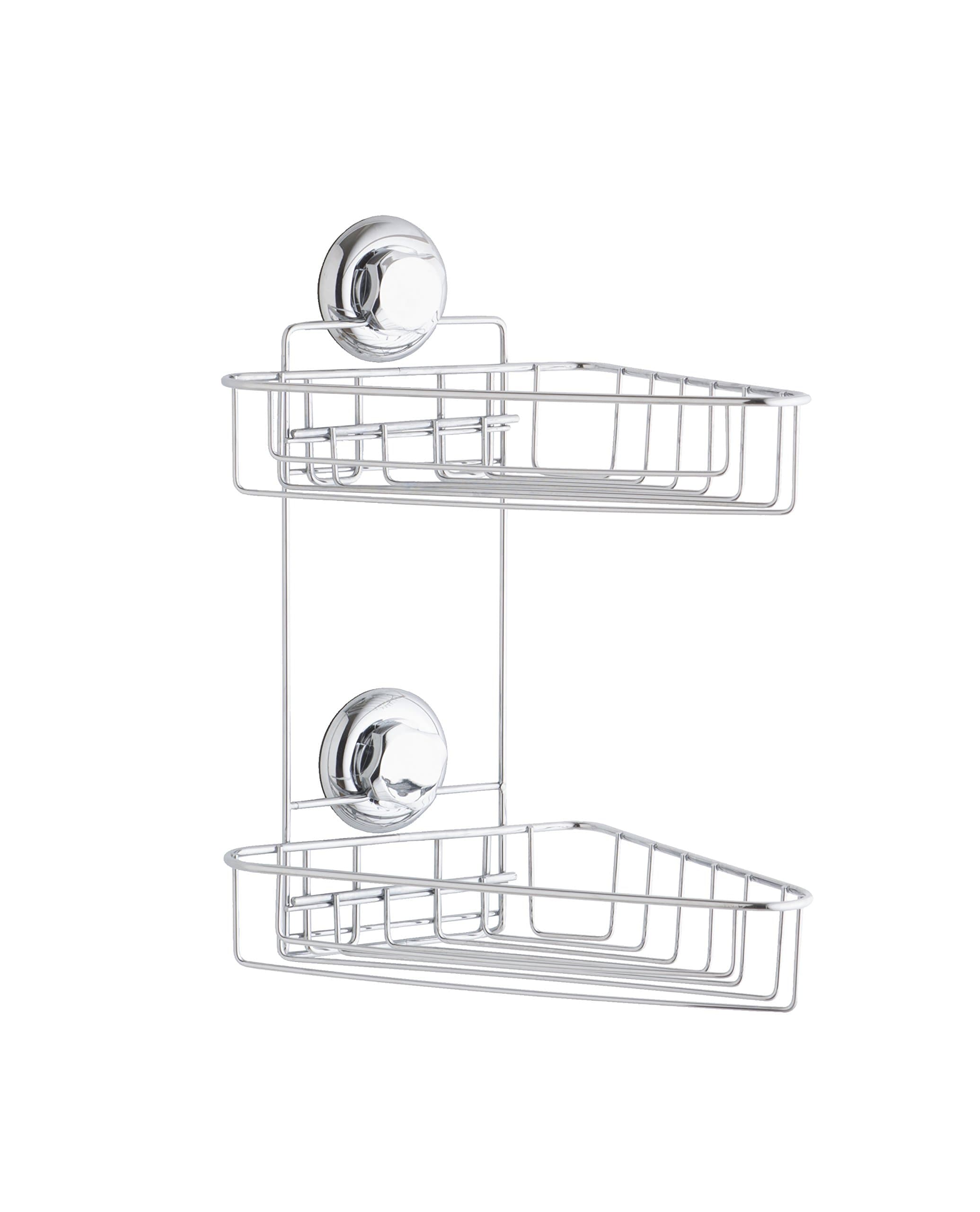 Compactor Bestlock Wall Mountable Bathroom Corner Storage Shelf, Suction Mounting, Supports up to 12kg, 22.0 x 23.5 x 36.0 cm, Chrome Plated Iron, RAN4686