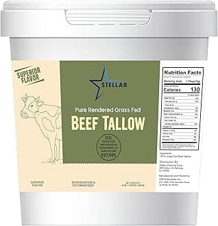 Stellar - Beef Tallow - 100% Grass-Fed & Finished - Good for Cooking, Baking and Frying - Food Grade - 3 LBS