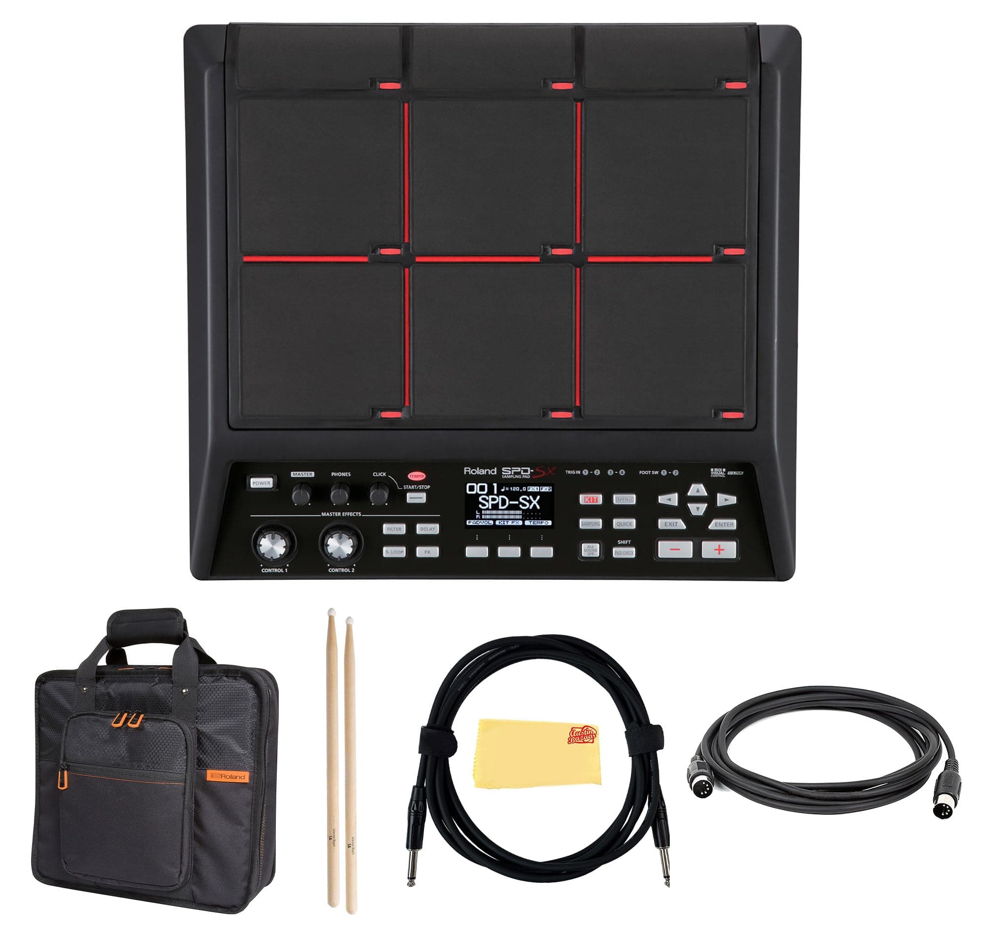 Roland SPD-SX Sampling Percussion Pad Bundle with Carry Case, 1 Pair of Drumsticks, 10ft MIDI cable, 10ft Instrument cable, and Austin Bazaar Polishing Cloth