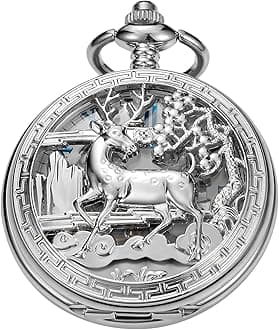 Vintage Mechanical Men's Pocket Watch, Roman Dial Clock Hand Wind Pocket Watch for Men with FOB Chain