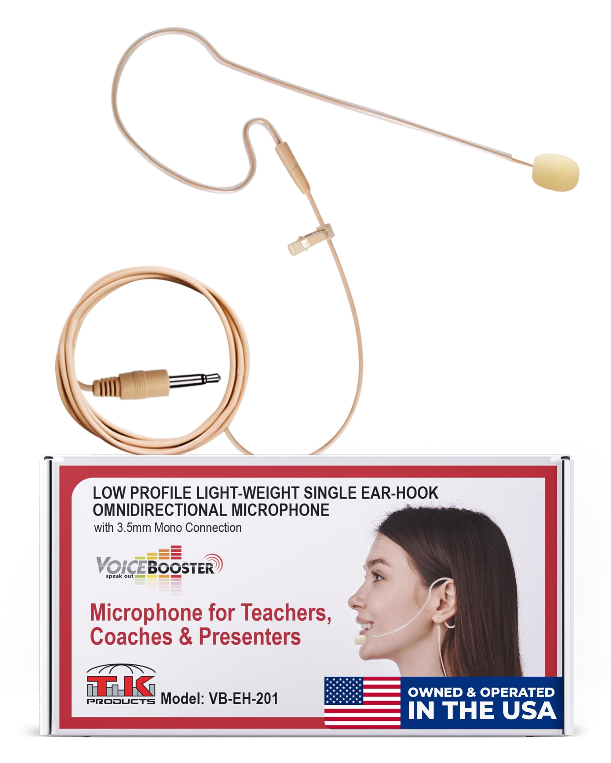 Low Profile Headset Microphone Light-Weight Single Ear-Hook Omnidirectional Microphone for Teachers, Coaches & Presenters - 3.5mm Plug Mic for Voice Amplifiers