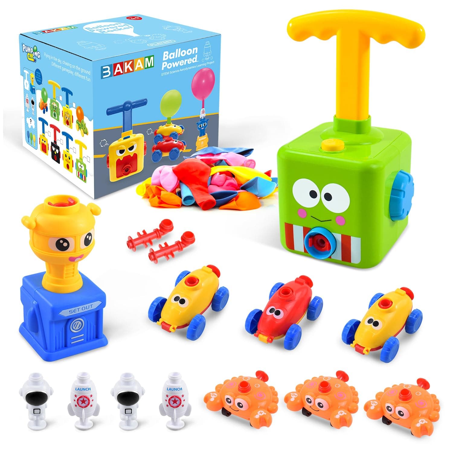 BAKAM Toddler Toys 3-4 for Boys Girls, Balloon Launcher & Powered Car Set, Fun Toddlers STEM Toy Balloon Pump Cars Racer Kit for Kids 3-5 (Frog)