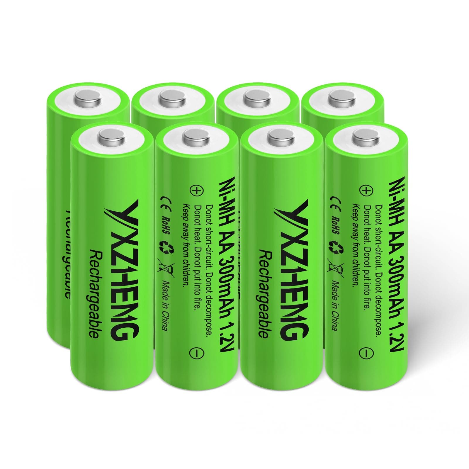 8Pcs AA Battery 1.2v Rechargeable NI-MH 300mAh for Outside Solar Lawn Light (8AA)