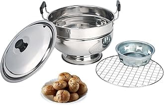 Kuber Industries Stainless Steel Bati Cooker & Gas Tandoor for Home Kitchen | Pizza Maker/Chicken & Paneer Tikka Barbeque Griller | Non-Induction Oven & Litti Maker on Gas | Silver