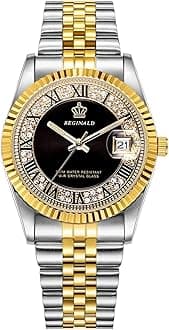 ReginaldMens Watches Hands Sapphire Full Gold Stainless Steel Quartz Dial Unisex Watch