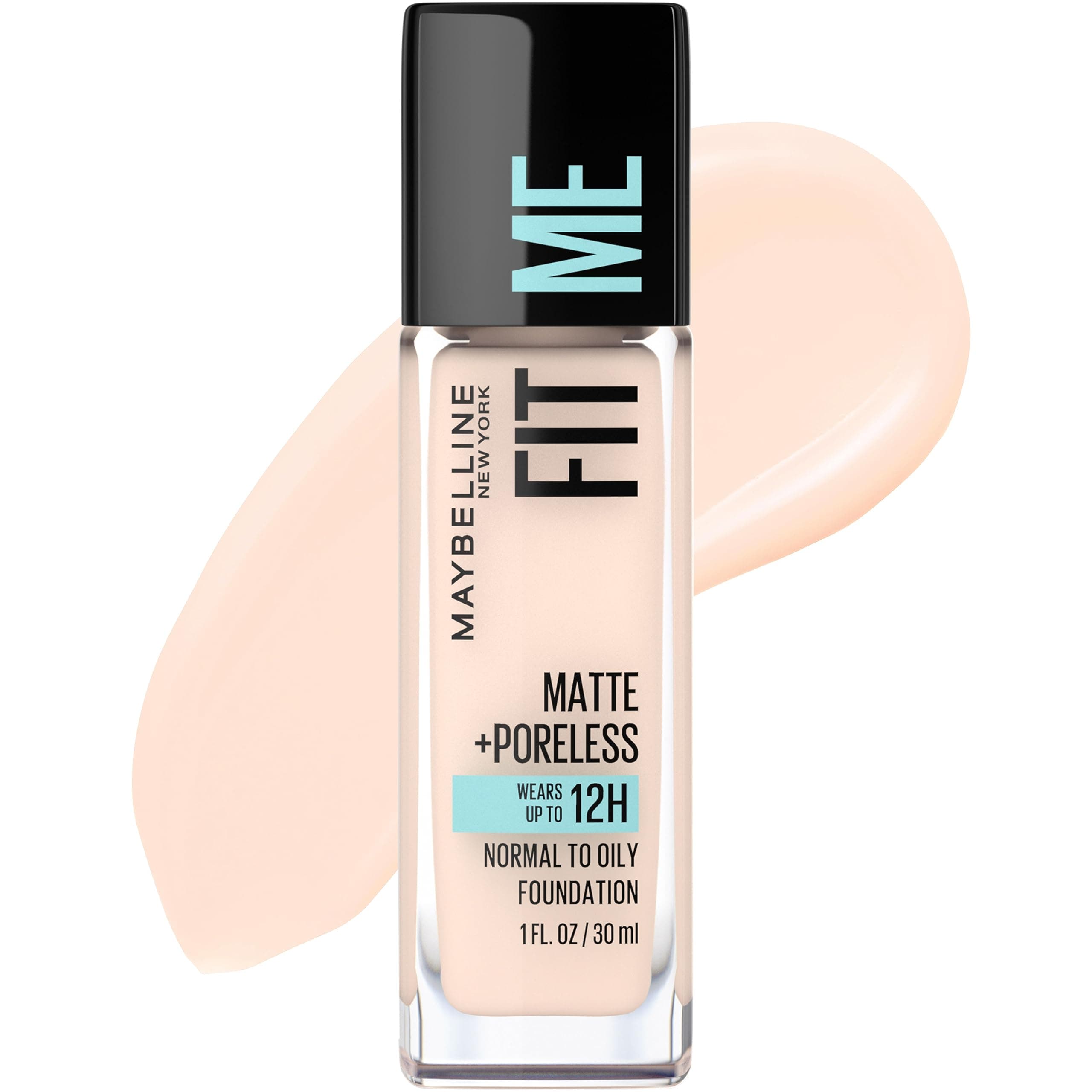 Fit Me Matte + Poreless Liquid Oil-Free Foundation Makeup, Fair Porcelain, 1 Count (Packaging May Vary)