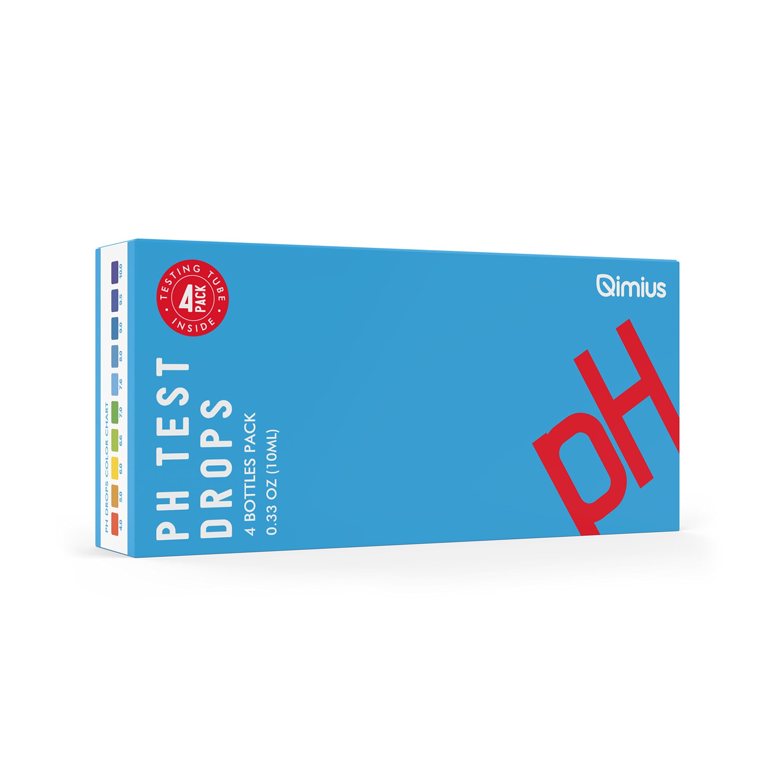 Qimius pH Test Kit, pH Drops to test pH in Water | 4-Pack of 10ml Bottles | Includes pH Scale Chart and Testing Tube