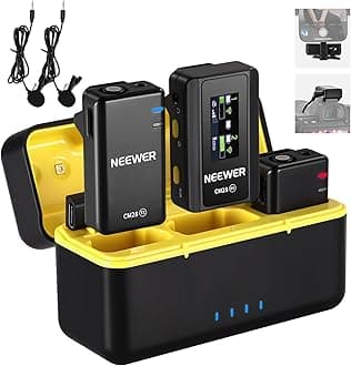 Neewer CM28 Wireless Lavalier Microphone System with Charging Case, 2 Mic Clips, 1 Click Noise Canceling, 4GB Storage, 9H Playtime, Lavalier Lapel Mic Compatible with iPhone/Android/PC/Camera/iPad
