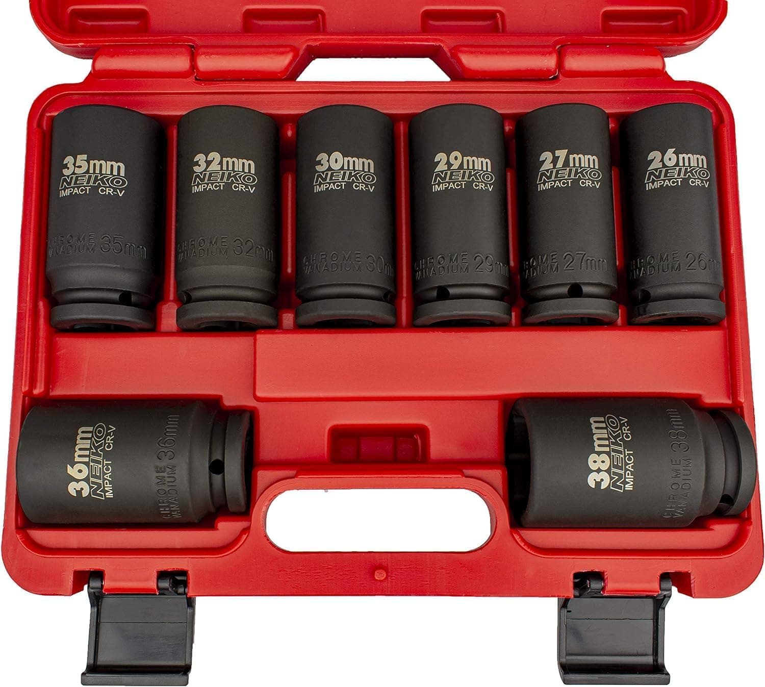 02460A 3/4" Drive Deep Impact Socket Set, 8 Piece Jumbo Assortment | Metric Sizes (26 to 38 mm) | Chrome Vanadium Steel