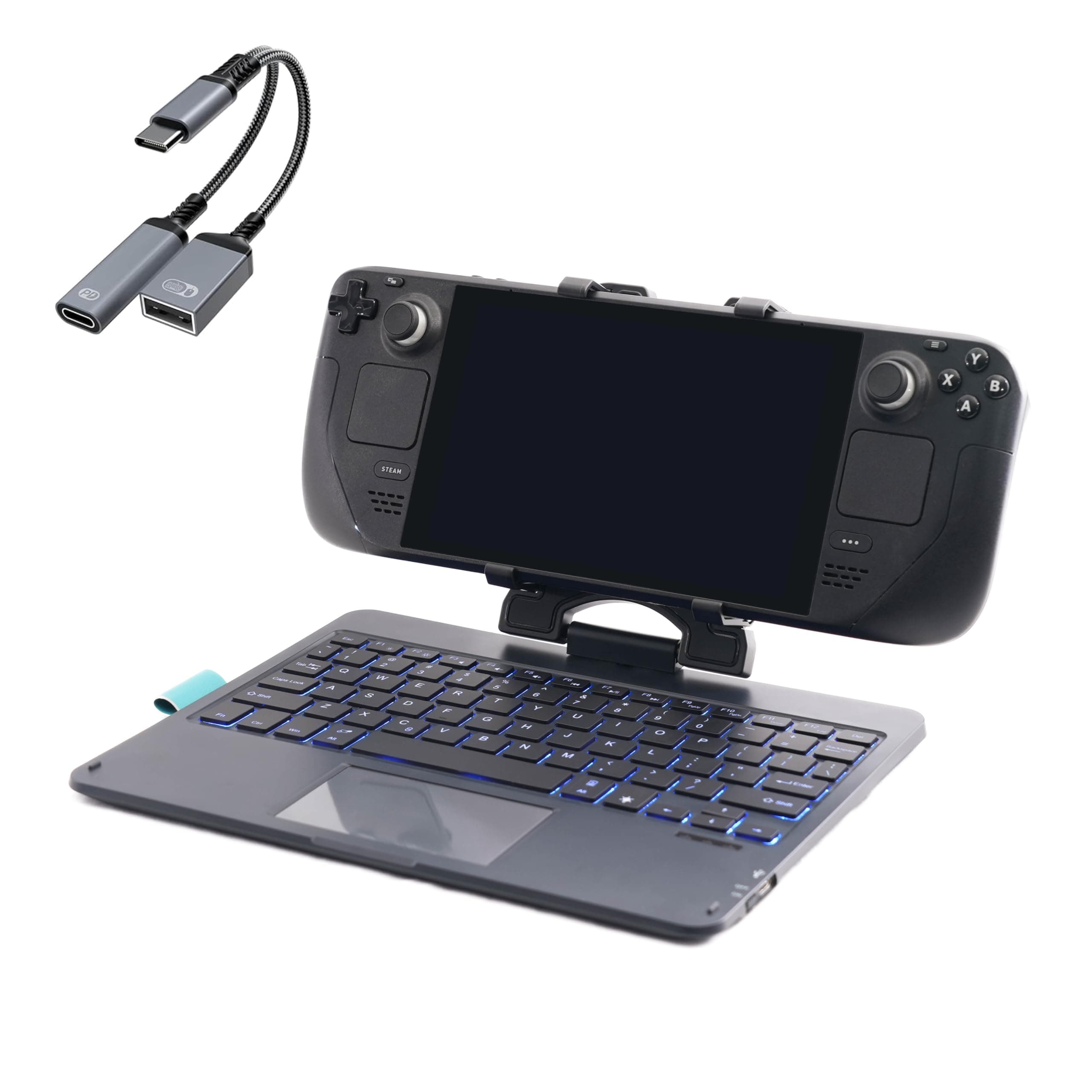 DeckTop with Splitter - Steam Deck Keyboard and Bluetooth Trackpad Mouse with Multicolor LED Laptop Accessory for Valve Linux PC Gaming Accessories (Steam Deck/ROG Ally)