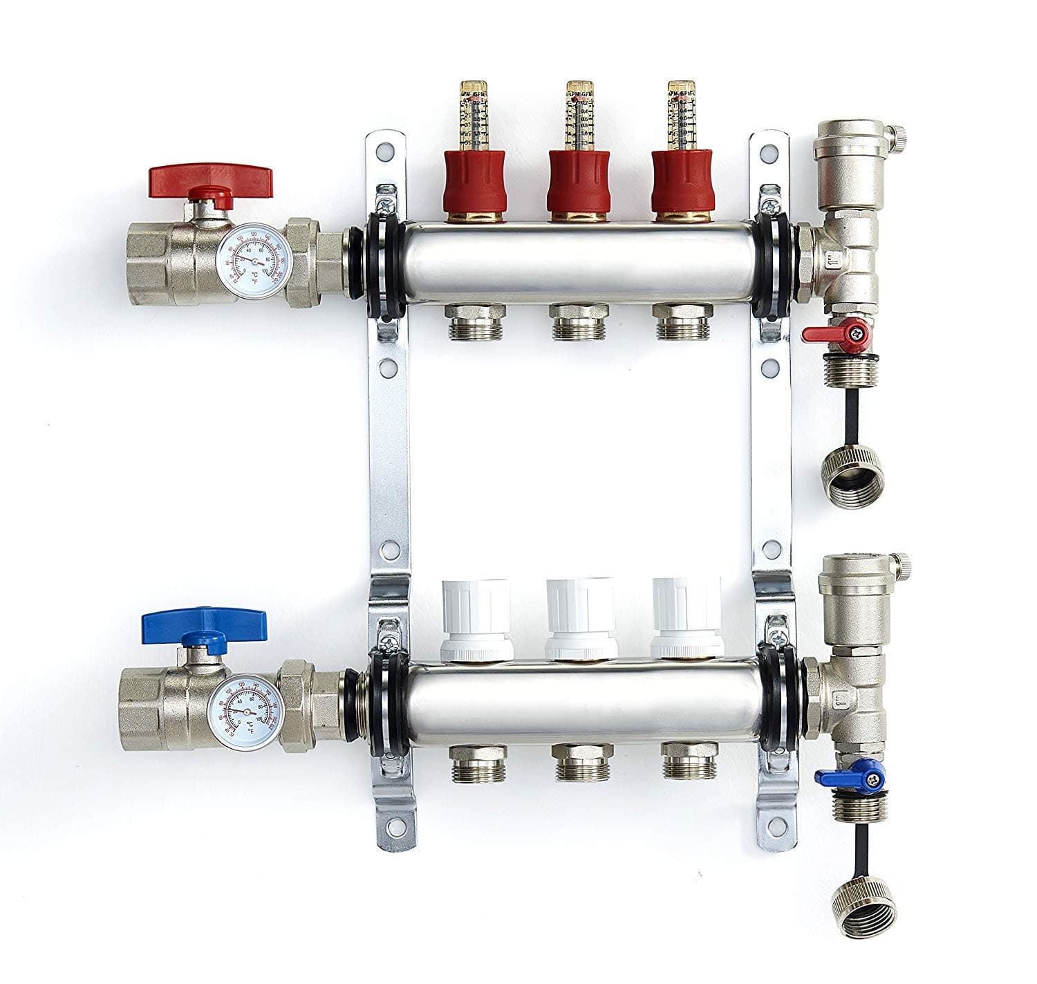 PEX Manifold Radiant Floor Heating Set 3 Loop System Stainless Steel Heated Hydronic Heating For 1/2" Oxygen Barrier Tubing