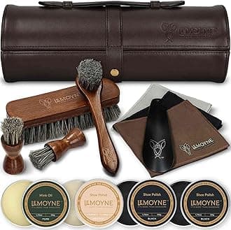 LEMOYNELeather Shoe Polish Kit – Complete Boot & Shoe Shine Kit for Men – Leather Shoe Care Set & Travel Shoe Cleaning Kit