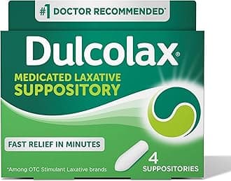 Stimulant Laxative Medicated Suppositories, Predictable & Effective Constipation Relief, Bisacodyl 10 mg, 4 Count