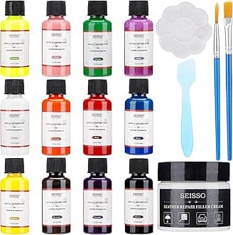 SEISSO 12 1oz Acrylic Leather Paint for Shoes & Leather Surfaces, Premium Shoe Paint Kit for Sneakers, Waterproof Sneaker Paint Kit, with 50g Leather Filling Paste Filler-Stainable and Paintable
