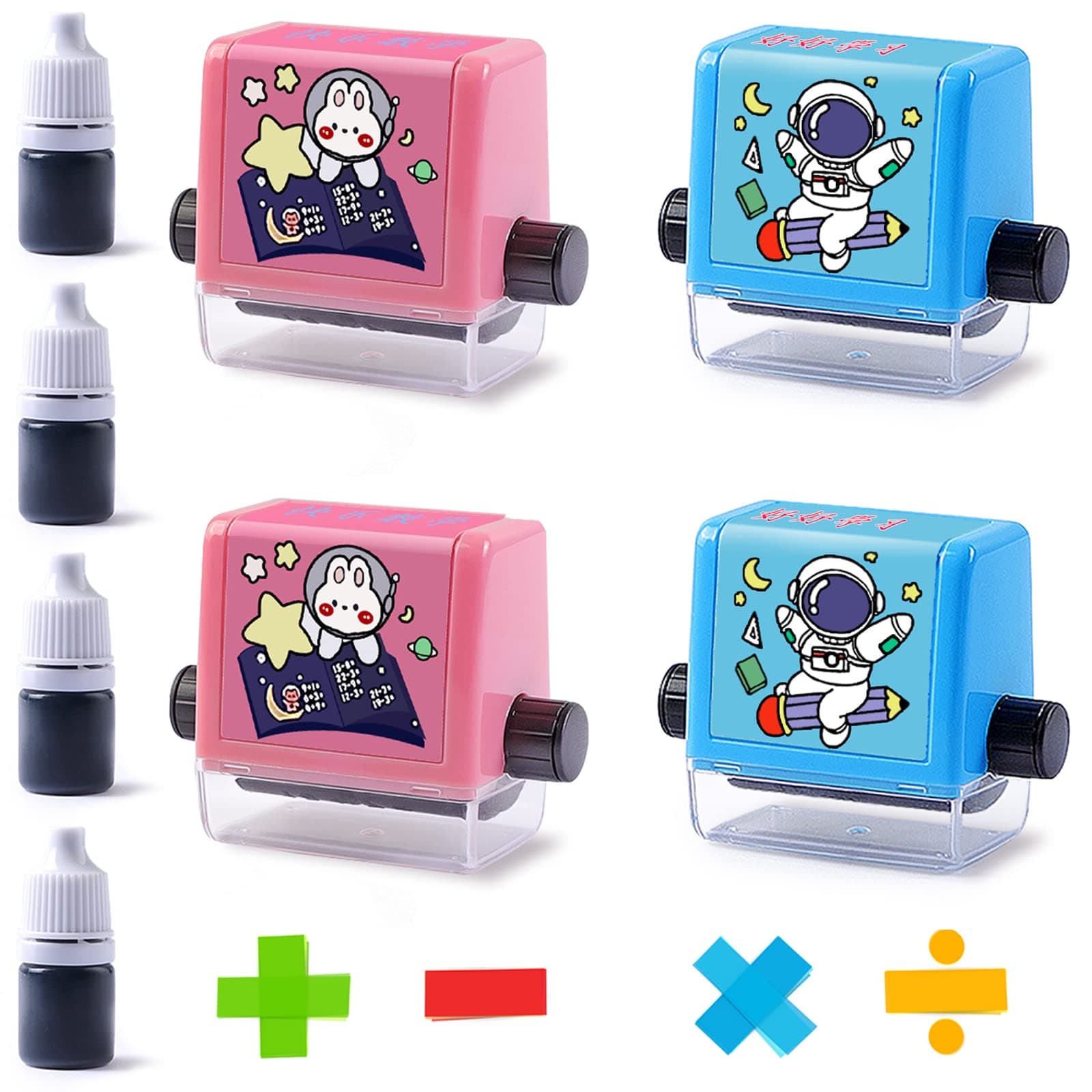 4PCS Smart Math Stamp Set – Reusable Roller Tools for Addition, Subtraction, Multiplication & Division Practice, Educational Supplies for Kids, Preschool & Classroom Use